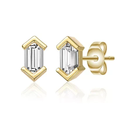 Lab Created Sterling Silver with Clear Mini Cubic Zirconia Baguette Geometric Stud Earrings