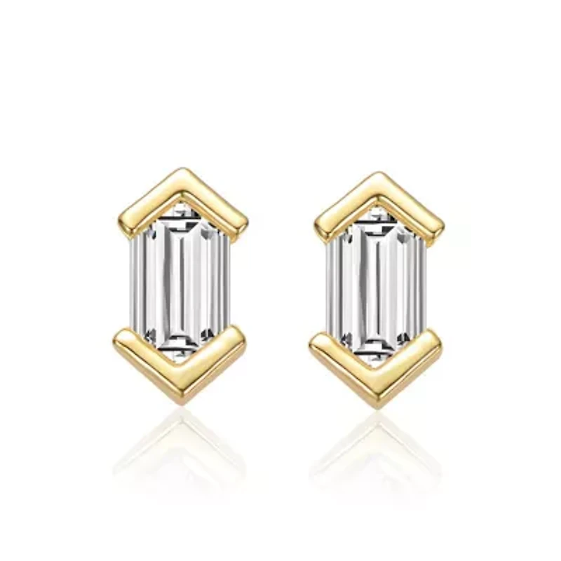 Lab Created Sterling Silver with Clear Mini Cubic Zirconia Baguette Geometric Stud Earrings