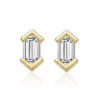 Lab Created Sterling Silver with Clear Mini Cubic Zirconia Baguette Geometric Stud Earrings