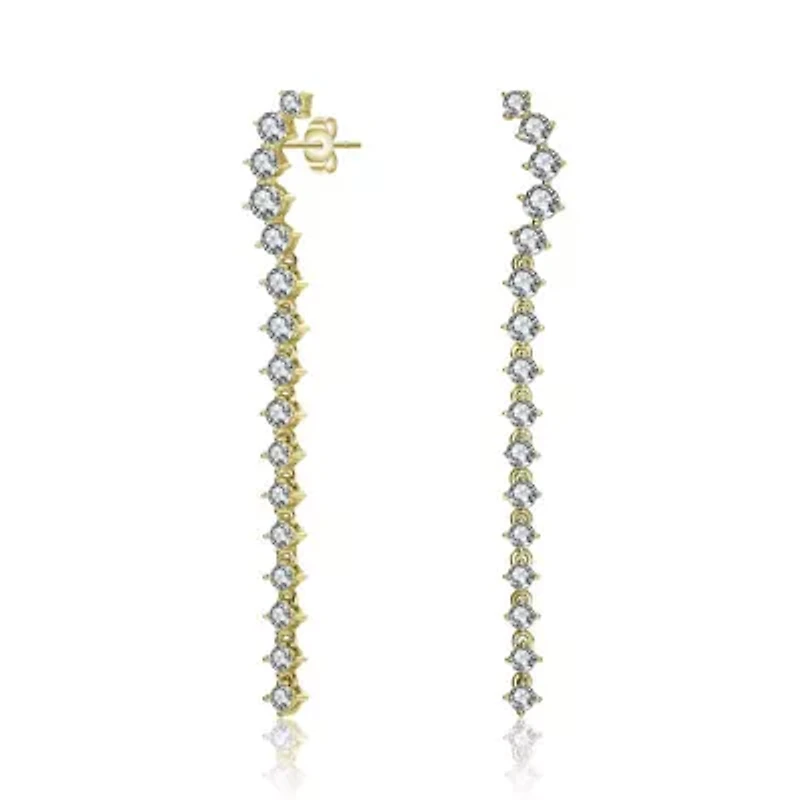 Lab Created Sterling Silver with Clear Cubic Zirconia Waterfall Linear Dangle Earrings