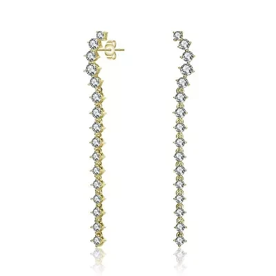 Lab Created Sterling Silver with Clear Cubic Zirconia Waterfall Linear Dangle Earrings
