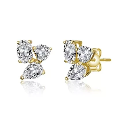 Lab Created Sterling Silver with Clear Cubic Zirconia Triple Cluster Stud Earrings