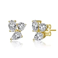 Lab Created Sterling Silver with Clear Cubic Zirconia Triple Cluster Stud Earrings
