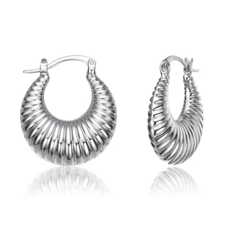 Lab Created Seashell Long Hoop Saddle Back Earrings