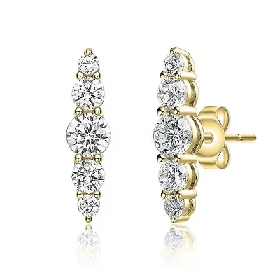 Lab Created Sterling Silver with Clear Cubic Zirconia 5-Stone Linear Journey Earrings