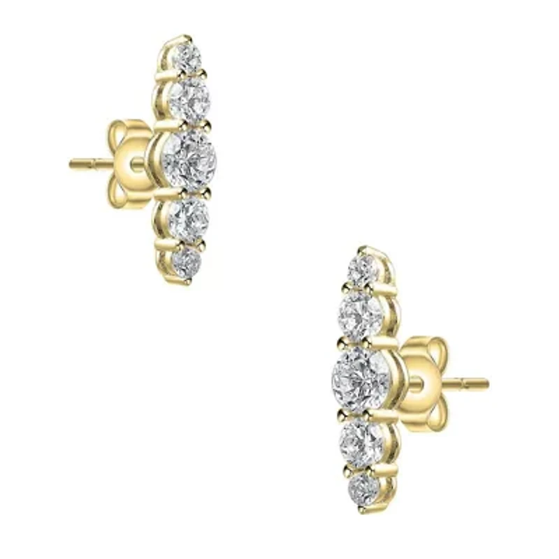 Lab Created Sterling Silver with Clear Cubic Zirconia 5-Stone Linear Journey Earrings