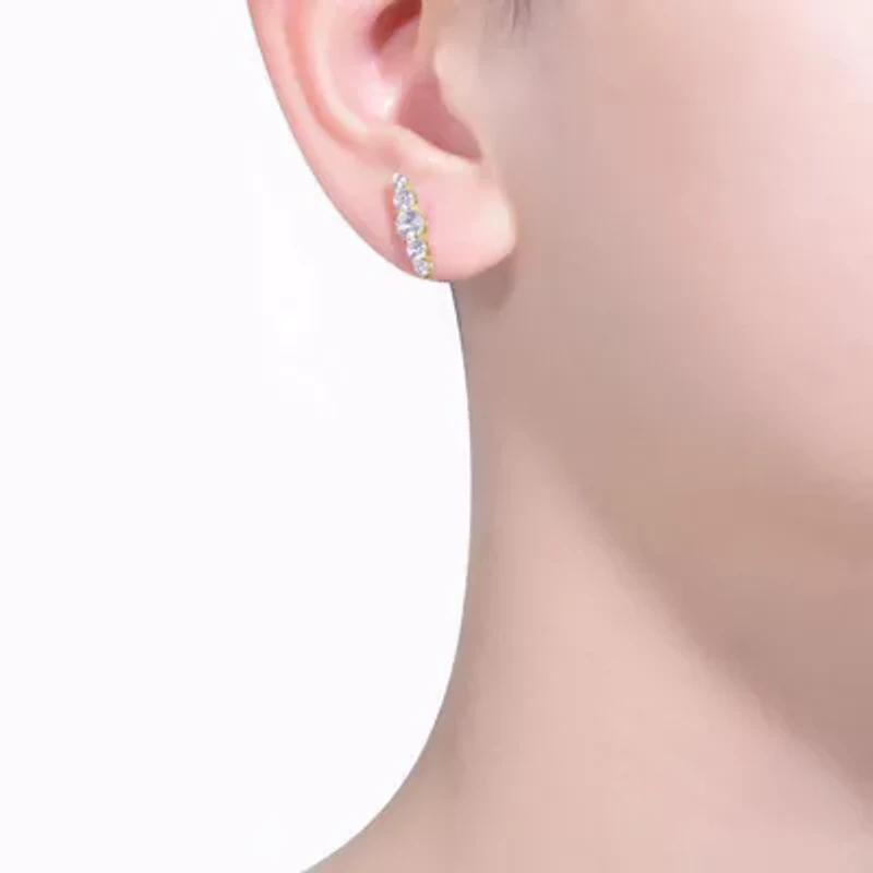 Lab Created Sterling Silver with Clear Cubic Zirconia 5-Stone Linear Journey Earrings