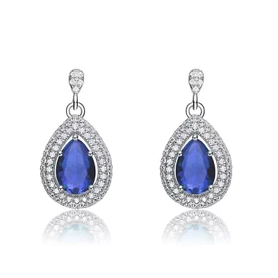 Lab Created Sterling Silver White Gold Plated with Colored Cubic Zirconia Pear Drop Earrings