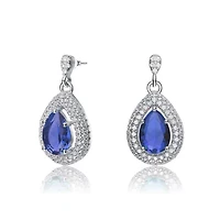 Lab Created Sterling Silver White Gold Plated with Colored Cubic Zirconia Pear Drop Earrings