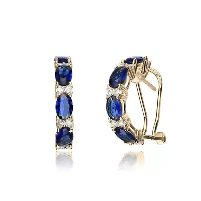 Lab Created Sterling Silver 14K Gold Plated with Colored Cubic Zirconia Half Hoop Earrings