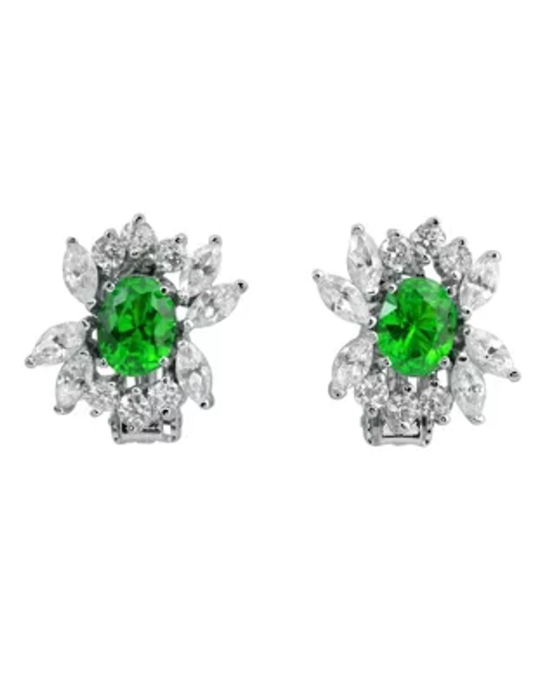 Lab Created Sterling Silver White Gold Plated with Colored Cubic Zirconia Marquise Cluster Earrings