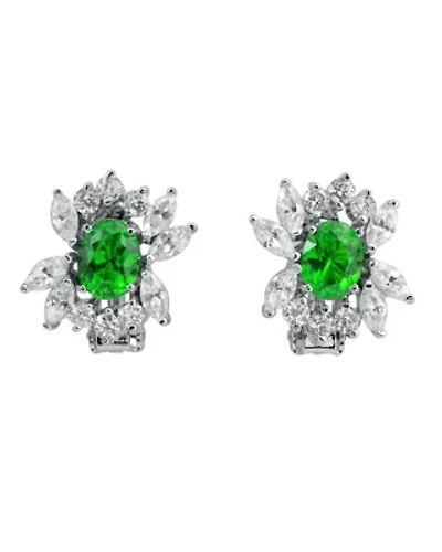 Lab Created Sterling Silver White Gold Plated with Colored Cubic Zirconia Marquise Cluster Earrings
