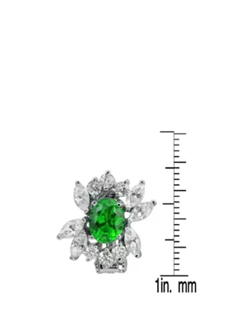 Lab Created Sterling Silver White Gold Plated with Colored Cubic Zirconia Marquise Cluster Earrings