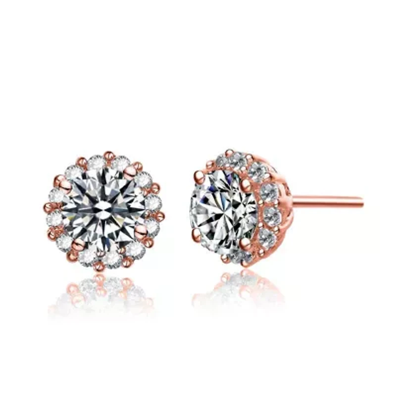 Lab Created Sterling Silver with Clear Cubic Zirconia Round Stud Style Earrings