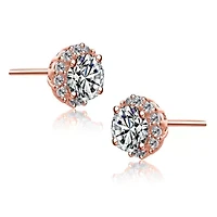 Lab Created Sterling Silver with Clear Cubic Zirconia Round Stud Style Earrings