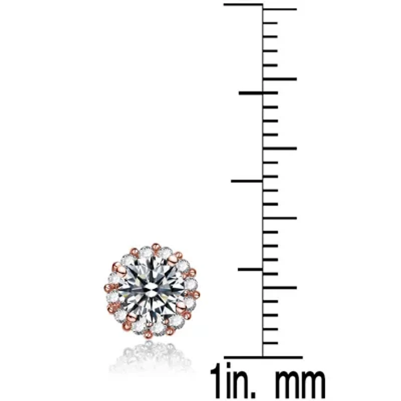 Lab Created Sterling Silver with Clear Cubic Zirconia Round Stud Style Earrings