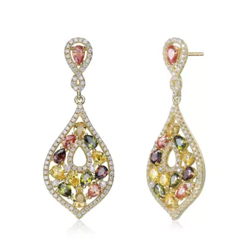 Lab Created Sterling Silver with Multi-Colored Cubic Zirconia Accent Dangle Earrings