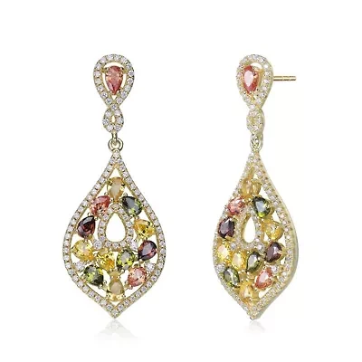 Lab Created Sterling Silver with Multi-Colored Cubic Zirconia Accent Dangle Earrings