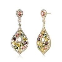 Lab Created Sterling Silver with Multi-Colored Cubic Zirconia Accent Dangle Earrings