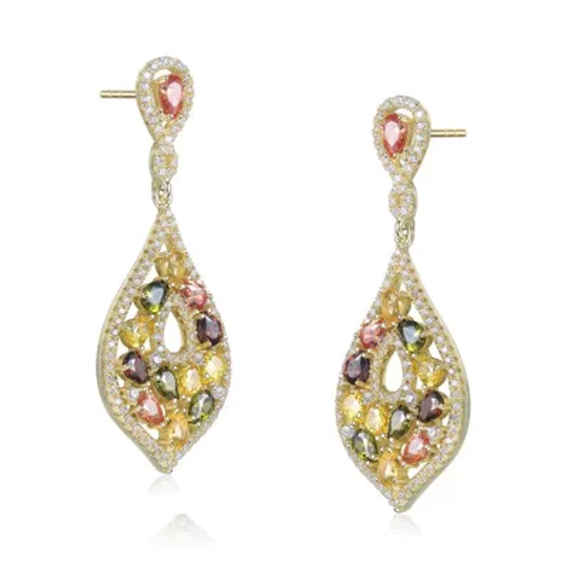 Lab Created Sterling Silver with Multi-Colored Cubic Zirconia Accent Dangle Earrings