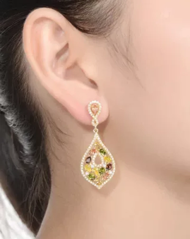 Lab Created Sterling Silver with Multi-Colored Cubic Zirconia Accent Dangle Earrings