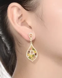 Lab Created Sterling Silver with Multi-Colored Cubic Zirconia Accent Dangle Earrings