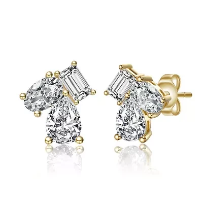 Lab Created Sterling Silver with Clear Cubic Zirconia Three-Stone Cluster Stud Earrings