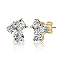 Lab Created Sterling Silver with Clear Cubic Zirconia Three-Stone Cluster Stud Earrings