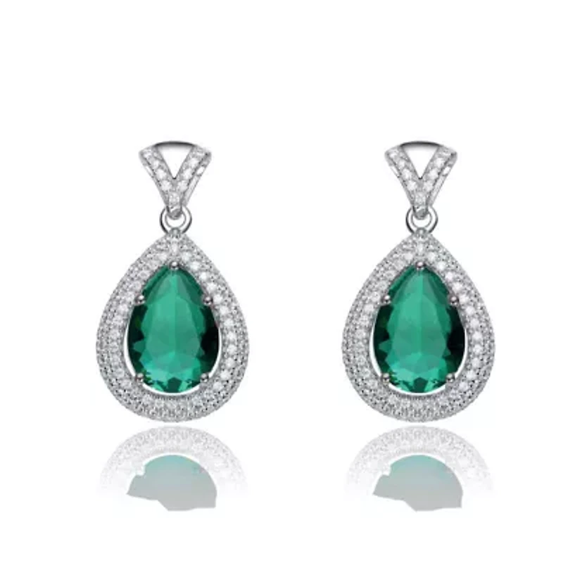 Lab Created Sterling Silver White Gold Plated with Colored Cubic Zirconia Pear Drop Earrings