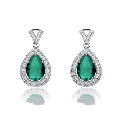 Lab Created Sterling Silver White Gold Plated with Colored Cubic Zirconia Pear Drop Earrings