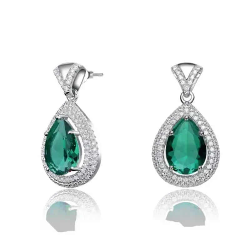 Lab Created Sterling Silver White Gold Plated with Colored Cubic Zirconia Pear Drop Earrings