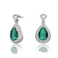 Lab Created Sterling Silver White Gold Plated with Colored Cubic Zirconia Pear Drop Earrings