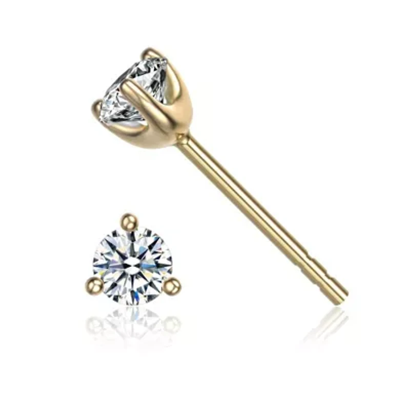 Lab Created Sterling Silver with Clear Cubic Zirconia Martini Prong Solitaire Stud Earrings