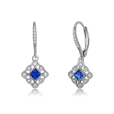 Lab Created Sterling Silver White Gold Plated with Colored Cubic Zirconia Adorn Leverback Earrings