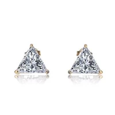 Lab Created Sterling Silver with Clear Medium Cubic Zirconia Triangle Earrings