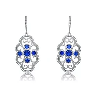 Lab Created Sterling Silver White Gold Plated with Colored Cubic Zirconia Leverback Filigree Earrings