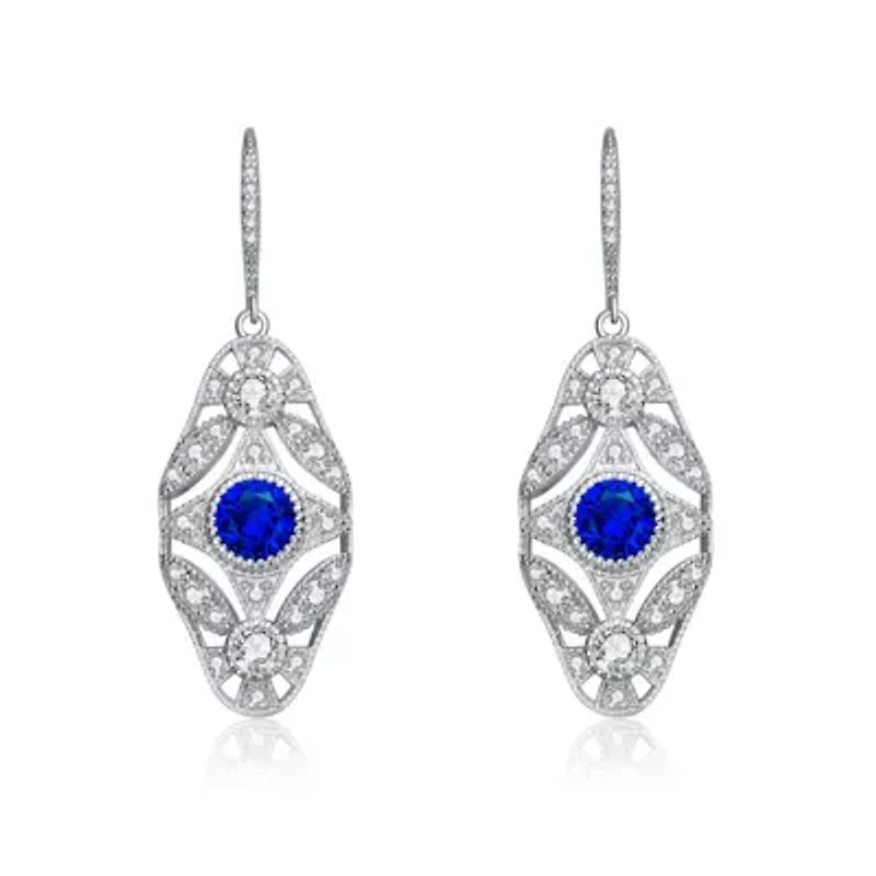 Lab Created Sterling Silver White Gold Plated Round Cubic Zirconia Wreath Leverback Drop Earrings