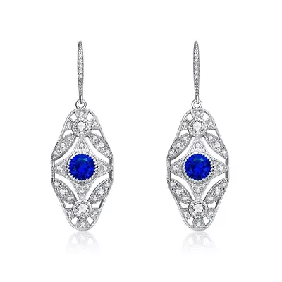 Lab Created Sterling Silver White Gold Plated Round Cubic Zirconia Wreath Leverback Drop Earrings