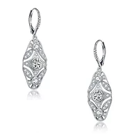 Lab Created Sterling Silver White Gold Plated Round Cubic Zirconia Wreath Leverback Drop Earrings