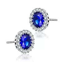 Lab Created Sterling Silver with Colored Round Cubic Zirconia Halo Stud Earrings