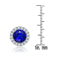 Lab Created Sterling Silver with Colored Round Cubic Zirconia Halo Stud Earrings