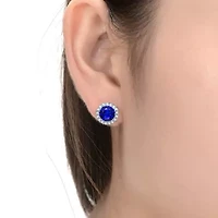 Lab Created Sterling Silver with Colored Round Cubic Zirconia Halo Stud Earrings