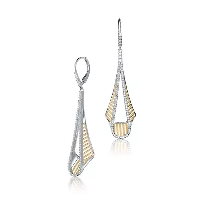 Lab Created Sterling Silver with Clear Cubic Zirconia Drop Ribbed Pear Alike Earrings