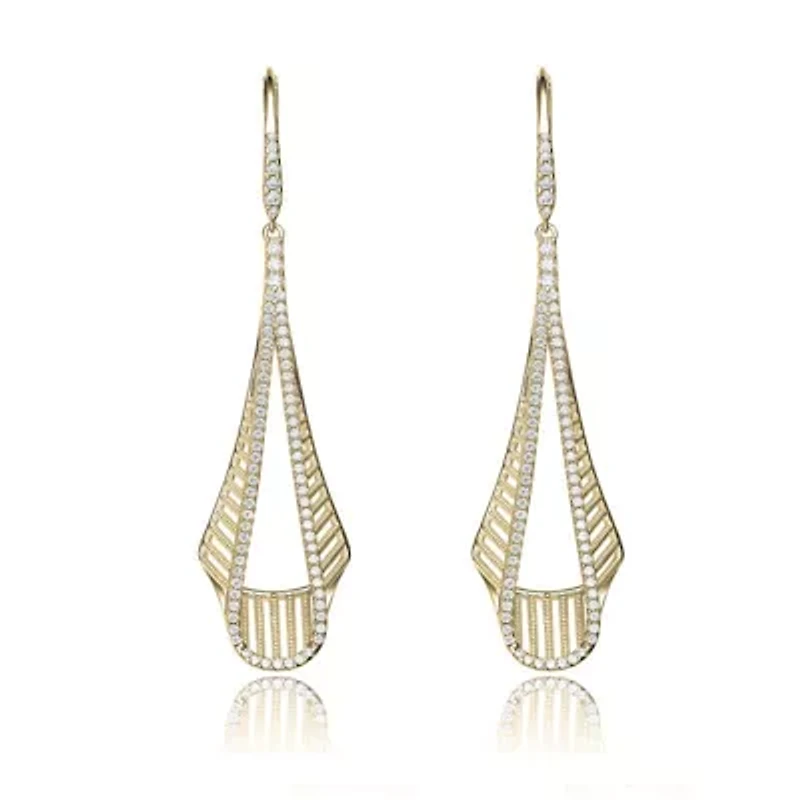 Lab Created Sterling Silver with Clear Cubic Zirconia Drop Ribbed Pear Alike Earrings