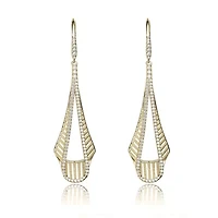 Lab Created Sterling Silver with Clear Cubic Zirconia Drop Ribbed Pear Alike Earrings