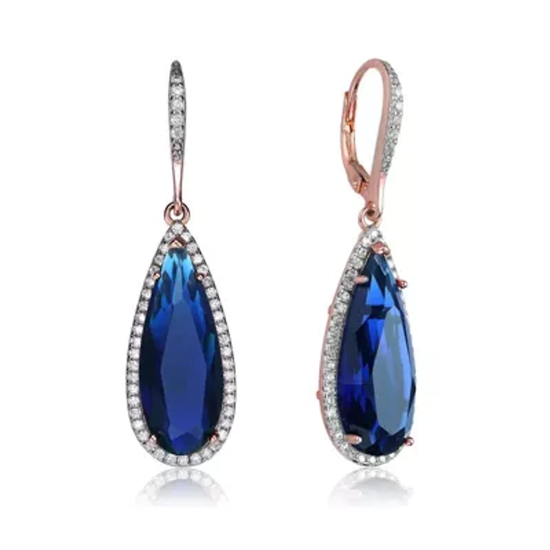 Lab Created Sterling Silver with Colored Cubic Zirconia Teardrop Shaped Dangle Earrings