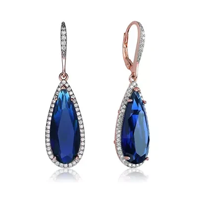 Lab Created Sterling Silver with Colored Cubic Zirconia Teardrop Shaped Dangle Earrings