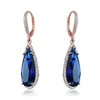 Lab Created Sterling Silver with Colored Cubic Zirconia Teardrop Shaped Dangle Earrings