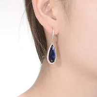 Lab Created Sterling Silver with Colored Cubic Zirconia Teardrop Shaped Dangle Earrings