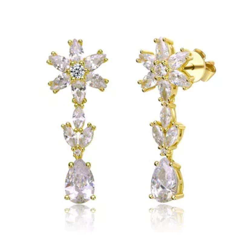 Lab Created Sterling Silver with Clear Cubic Zirconia Cluster Snowflake Formal Dangle Earrings